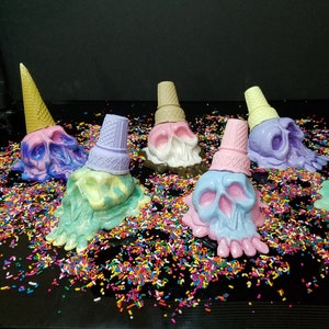 I-Scream Skull: Handmade Resin Art, Pastel Goth Halloween Decor