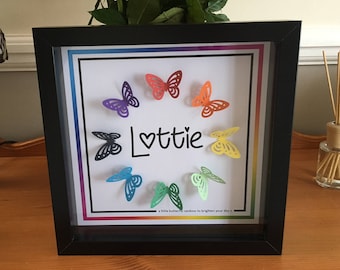 3D personalised Butterfly wall art, keepsake gift, Butterfly rainbow, Birthday gift, Nursery gift, naming ceremony, christening gift,