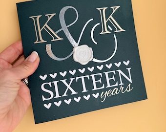 Personalised 16th Anniversary Card, Wax Seal Keepsake, Papercut Lettering