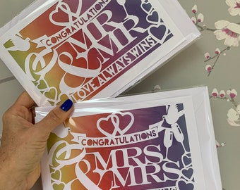Mr & Mr, Mrs and Mrs, Mr & Mrs, personalisierte Hochzeitskarte, LGBTQ, gleichgeschlechtliche Hochzeitskarte, Lebenspartnerschaftskarte, lesbische Hochzeitskarte