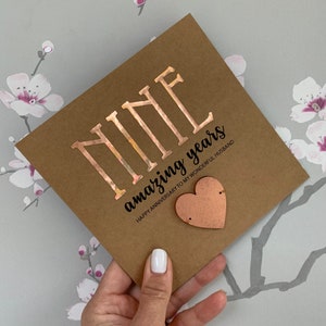 Tarjeta del 9.º aniversario, aniversario de cobre, tarjeta personalizada del 9.º aniversario, 9 años, tarjeta de felicitación de aniversario, 7.º aniversario, 9.º,