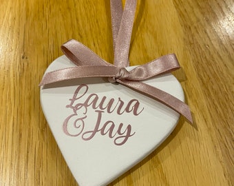 Little personalised ceramic hearts. Personalised stars. Personalised ceramic gift. Personalised hearts, personalised bauble