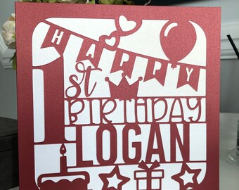 Personalised 1st birthday card, personalised 1st birthday card, one, first birthday