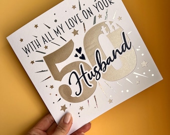 Tarjeta de 50 cumpleaños para esposo, tarjeta personalizada de 50 cumpleaños para esposo, tarjeta de 50 cumpleaños para esposo