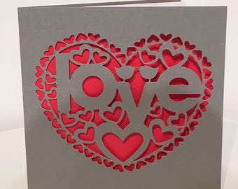 Love papercut card - valentine card - wedding card - anniversary card - romantic card - love card - proposal card