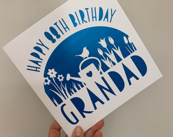 Grandad card, grandmother card, milestone card, father, mother, gardening card, personalised gardener card, papercut handmade card.