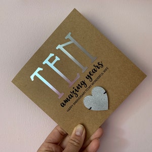 10th Anniversary Card, Tin Anniversary Card, 10 Year Personalised ...