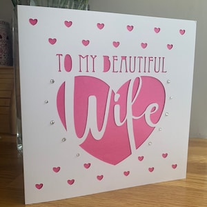 Cartão de aniversário de esposa, cartão de esposa recortado em papel, feliz aniversário de esposa, linda esposa, esposa, cartão de aniversário de esposa personalizado, cartão de esposa feito à mão
