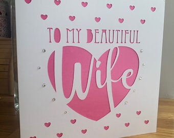 Wife birthday card, papercut wife card, happy birthday wife, beautiful wife, Wife, personalised wife birthday card, handmade wife card
