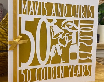 Personalised 50 wedding anniversary card, golden wedding anniversary card, 50 years, golden wedding card