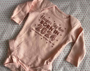 Born in 2024 bodysuit, New baby gift, Newborn gift, Born in 2024 personalised Babygrow, Baby keepsake, Baby gift, personalised romper