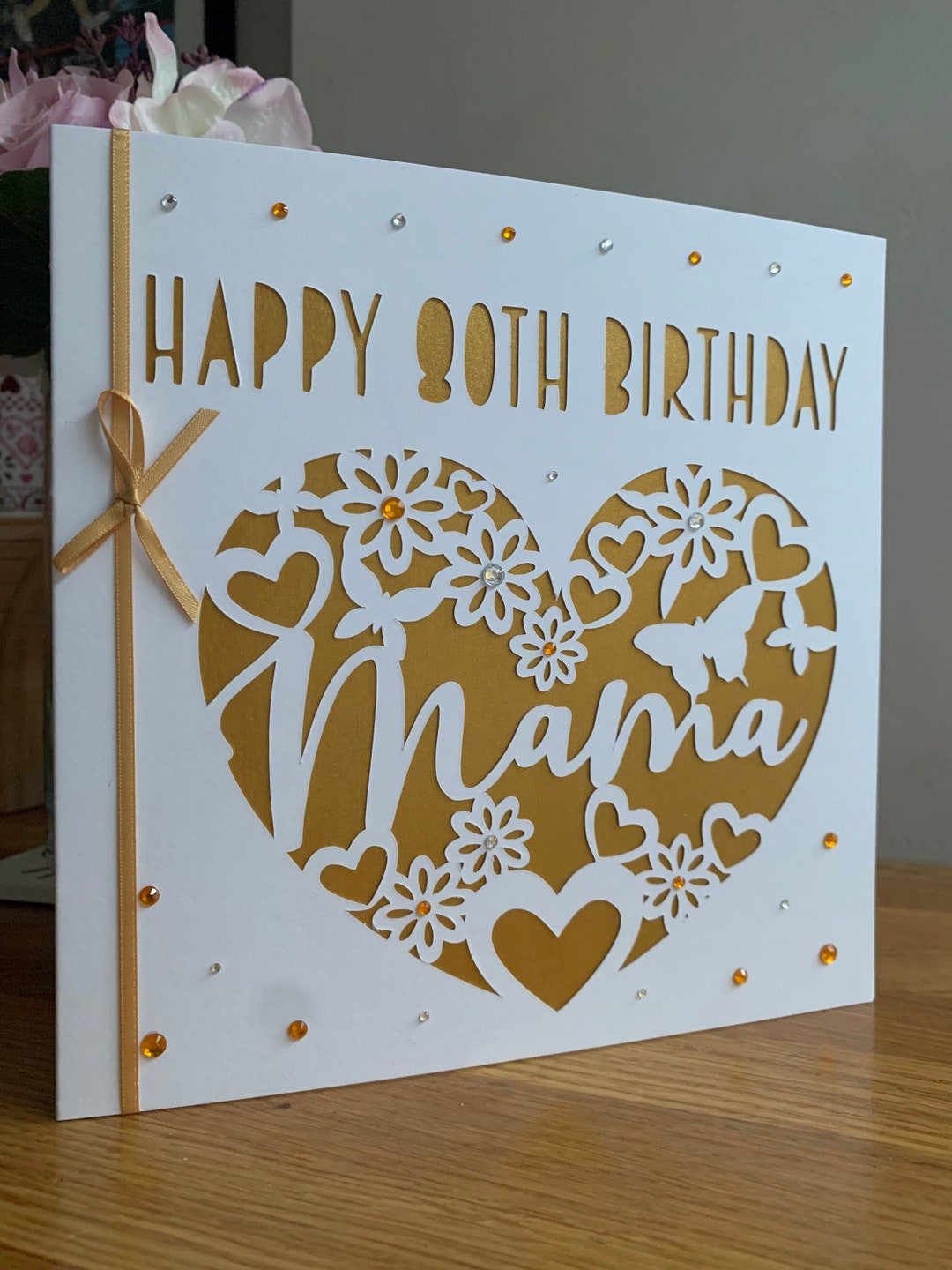 Personalised Birthday Card, Name Card, Hearts & Butterfly, Custom Name Cards, Personalised