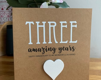 3e jubileumkaart, lederen jubileumkaart, 3 jaar gepersonaliseerde jubileumkaart, Leer, Drie jaar, 3e verjaardag, gelukkige 3e