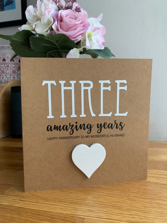 3rd anniversary card, leather anniversary card, 3 year personalised anniversary card, Leather, Three years, 3rd anniversary, happy 3rd
