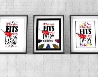 If the shoe fits poster, shoe poster, shoe art, bedroom wall decor, brogue, shoe lover, high heel s,illustration, shopping quote, shopaholic