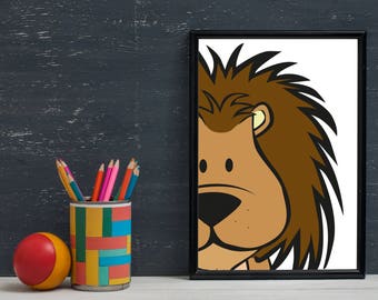Lion Print - Lion Illustration - Nursery Print - Children's room decor - Wall Decor - Nursery Decor, cute, cartoon lion