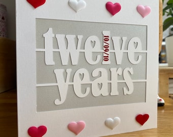 12e verjaardagskaart, zijden jubileum, gepersonaliseerde 12e verjaardagskaart, twaalfde verjaardag, zijden jubileumwenskaart.