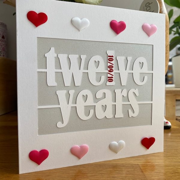 12th Anniversary card, silk anniversary, personalised 12th anniversary card, twelfth  anniversary, silk anniversary greeting card.