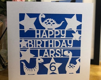 Personalised dinosaur birthday card, kids dinosaur card, kids personalised greeting card, personalised boys card