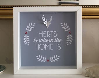 Herts is where the home is, hertfordshire wall art, happy new home gift, Unique Hertfordshire gift, moving in gift Hertfordshire