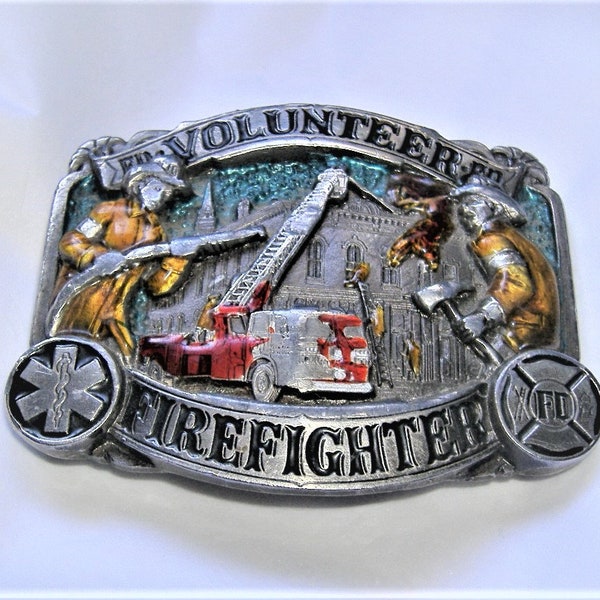 Vintage Volunteer Firefighter Belt Buckle •  Great American Buckle Co U.S.A. • 1986