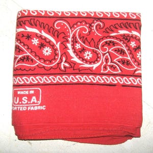 Vintage Red Cotton Bandana • colorfast made in U.S.A. bandanna