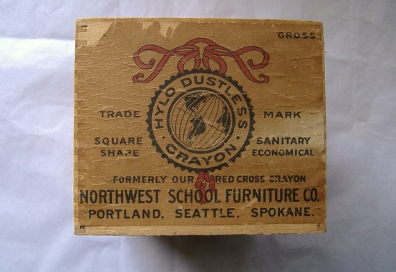 Antique Northwest School Furniture Co Crayon Box W Paper Etsy
