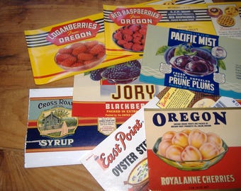 20 Old paper Labels for Wooden Crates, Cans, Jars