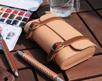 Leather case for Travel watercolor paint tin box