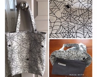 Tote Bag - Spiderweb Print Tote Bag, 38 cm x 38 cm. Weekend Bag, Beach Bag, Casual Bag, Yoga Bag, Gift for Her, Reusable Shopping Bag,