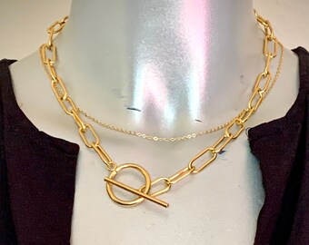 gold plated layered choker necklaces set; adjustable chain ; sert of 2 necklaces