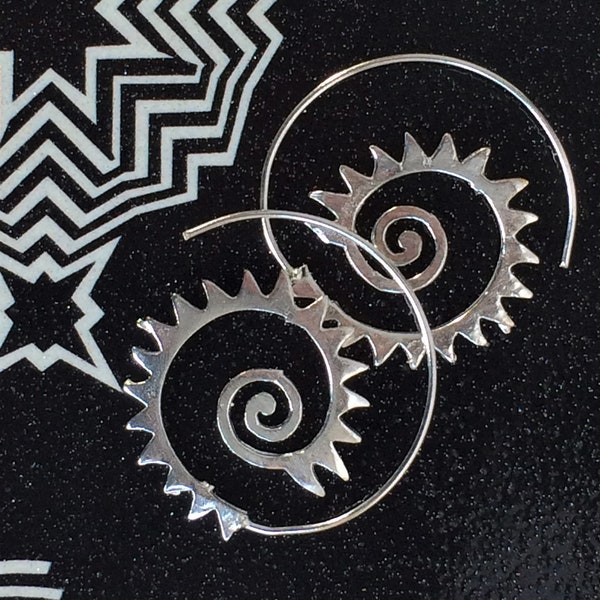 spiral earrings brass; gold  or silver colors; creole ; rings earrings; tribal; ethnic; boho