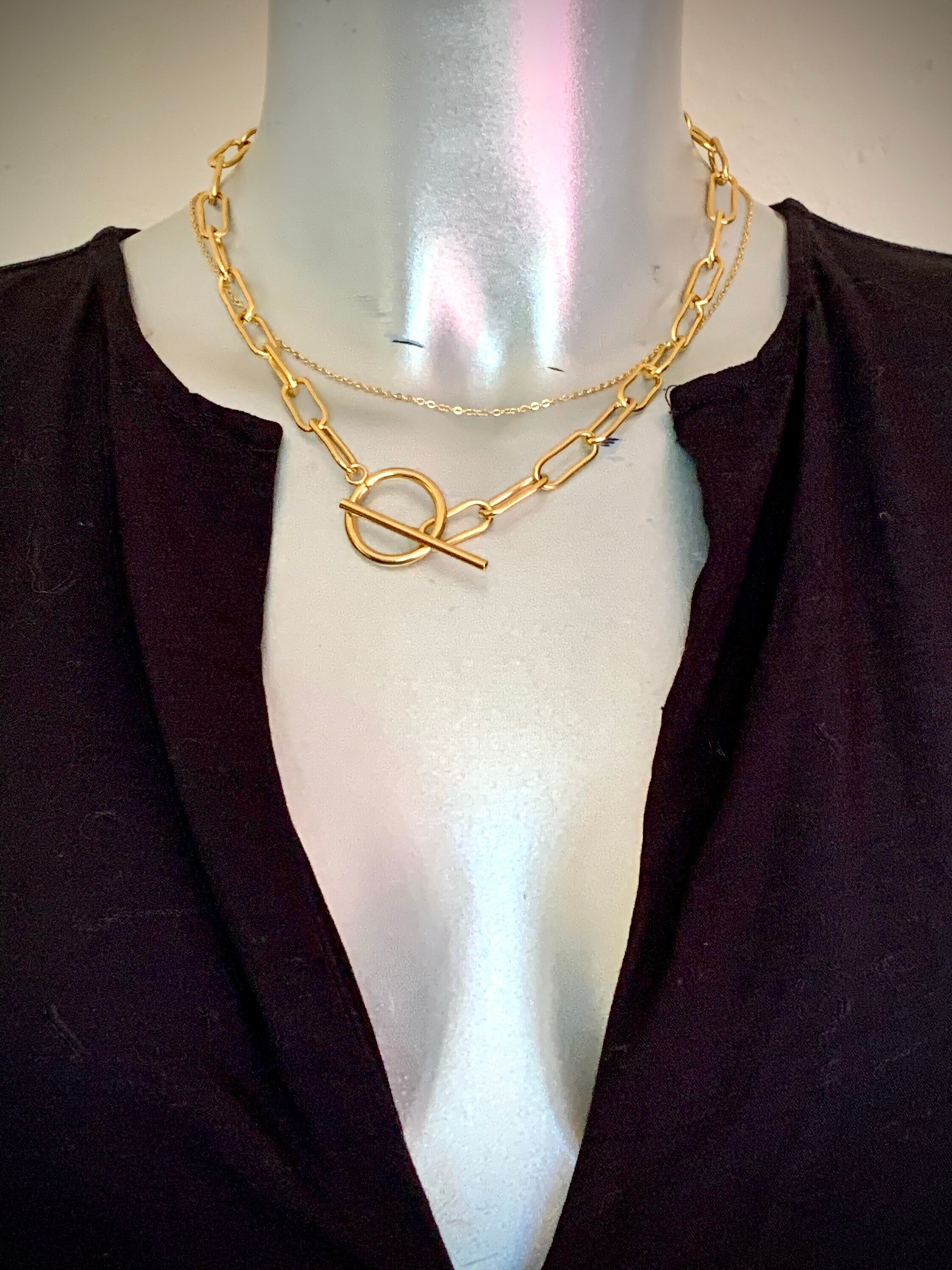 Set Di 2 Collane Oro A Strati Per Donna - Catena A Graffetta Spessa E Serpente, Placcato 18K, Ipoallergenico - 4