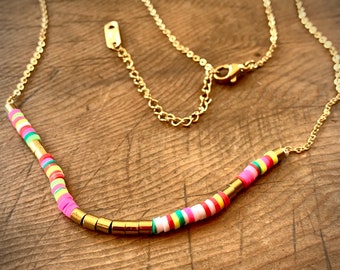 gold plated layered choker necklaces set;  color beads choker; adjustable chain ; sert of 2 necklaces