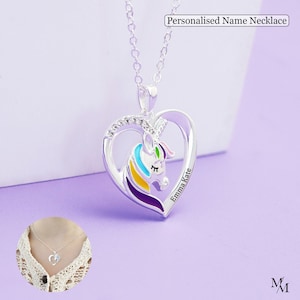 Personalised Name Necklace Rainbow Unicorn Rhinestone Custom Necklace, Mother&#39;s Day Gift