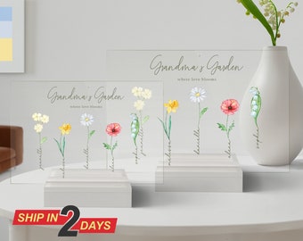 Personalized Mum Plaque, Grandma's or Mum's Garden, Custom Flowers Acrylic Stand, Best Mum Gift, Mom Gift Idea, 2024, Mother's Day Gift