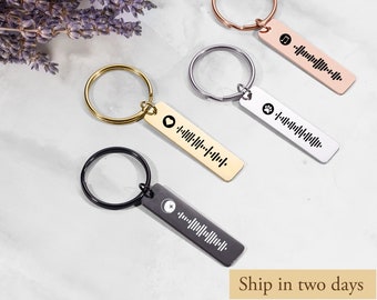 Custom Spotify Code Keychain Personalized Music Bar Engraved Stainless Steel Anniversary Gift for Couples Him Her