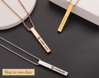 Custom Bar Music Code Necklace, Engraved Bar Necklace, Personalized Gift, Gift for Mom, Bridesmaid Gift, Anniversary Gift