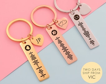 Personalized Spotify Code Keychain, Engraved Stainless Steel Anniversary Gift