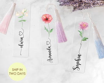 Custom Birth Flower Acrylic Bookmark, Personalized Floral Bookmark, UV Printed Bookmark, Bridesmaid Gifts Ideas, Birthday Gift For Her