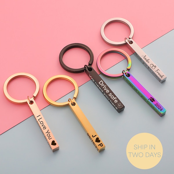 Personalized 4 Sided Bar Keychain, Custom Name Gift, Personalized Gift for Him, Engraved Keychain, Custom Groomsman Gift, Drive Safe