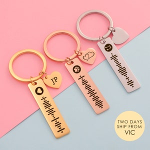 Personalized Spotify Code Keychain, Custom Engraved Music Soundwave Keychain for Couple, Stainless Steel Gift for Him Her, Anniversary Gift