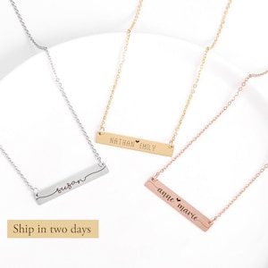 Personalized Engraved Bar Necklace, Stainless Steel Name Pendant