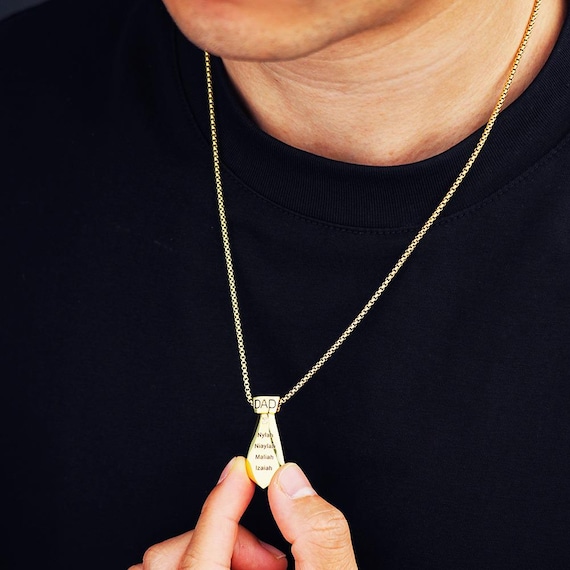 Custom Engraved Tie Necklace for Dad – Personalized Name Pendant