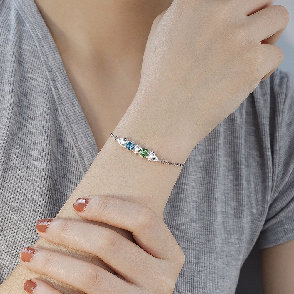 Five Peas in a Pod Birthstone Bracelet Custom Birthstone Bracelet