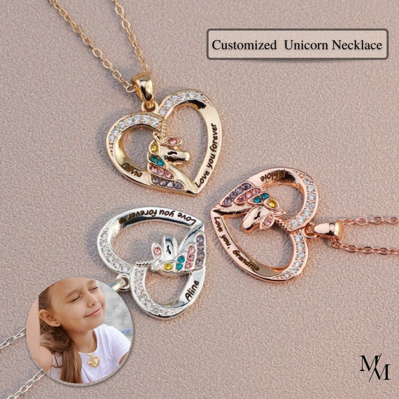 Buy Personalized Engraved Unicorn Name Necklace for Little Girl