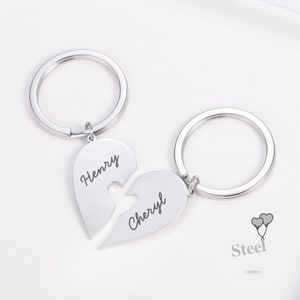 Personalized Engraved Split Heart Couples Keychain Featuring a Two ...