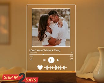 Custom Picture Music Plaque Personalized Night Lamp Anniversary Valentine's Day Gift for Him Her Spotify Song