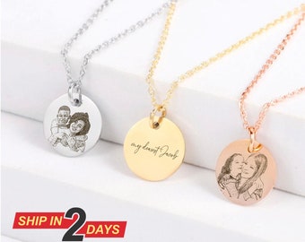Custom Photo Portrait Necklace, Laser Engraved Pendant, Personalized Gift for Mom, Couples, Stainless Steel Jewelry