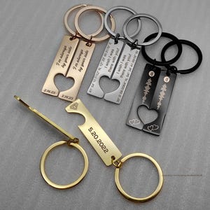 Personalized Couple Keychain Set, Engraved Heart, Coordinates & Date
